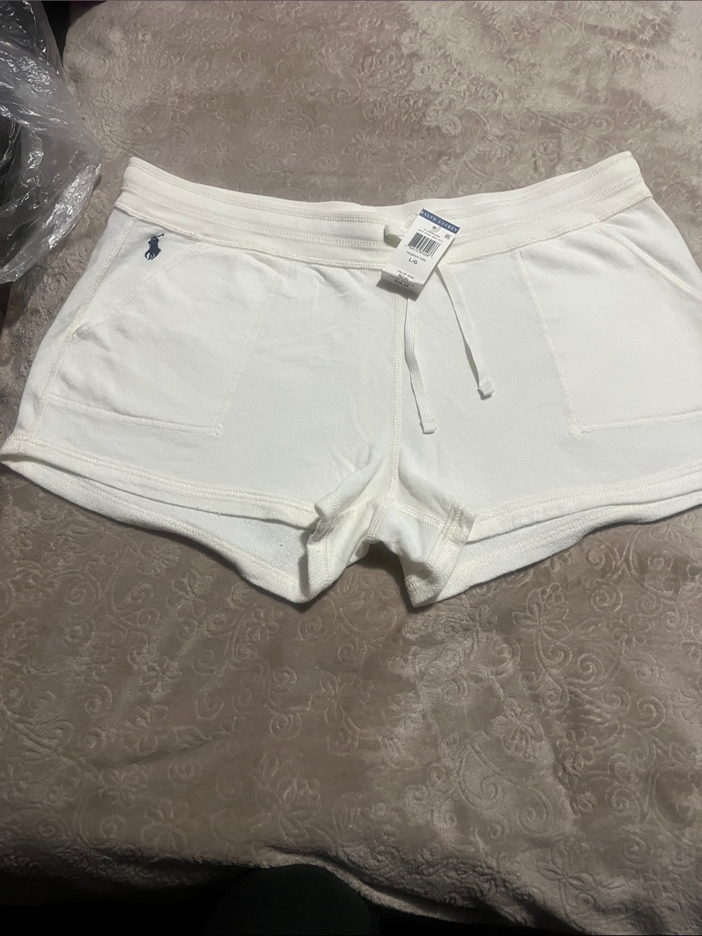 Ralph Lauren White Cotton-Blend Drawstring Athletic Shorts